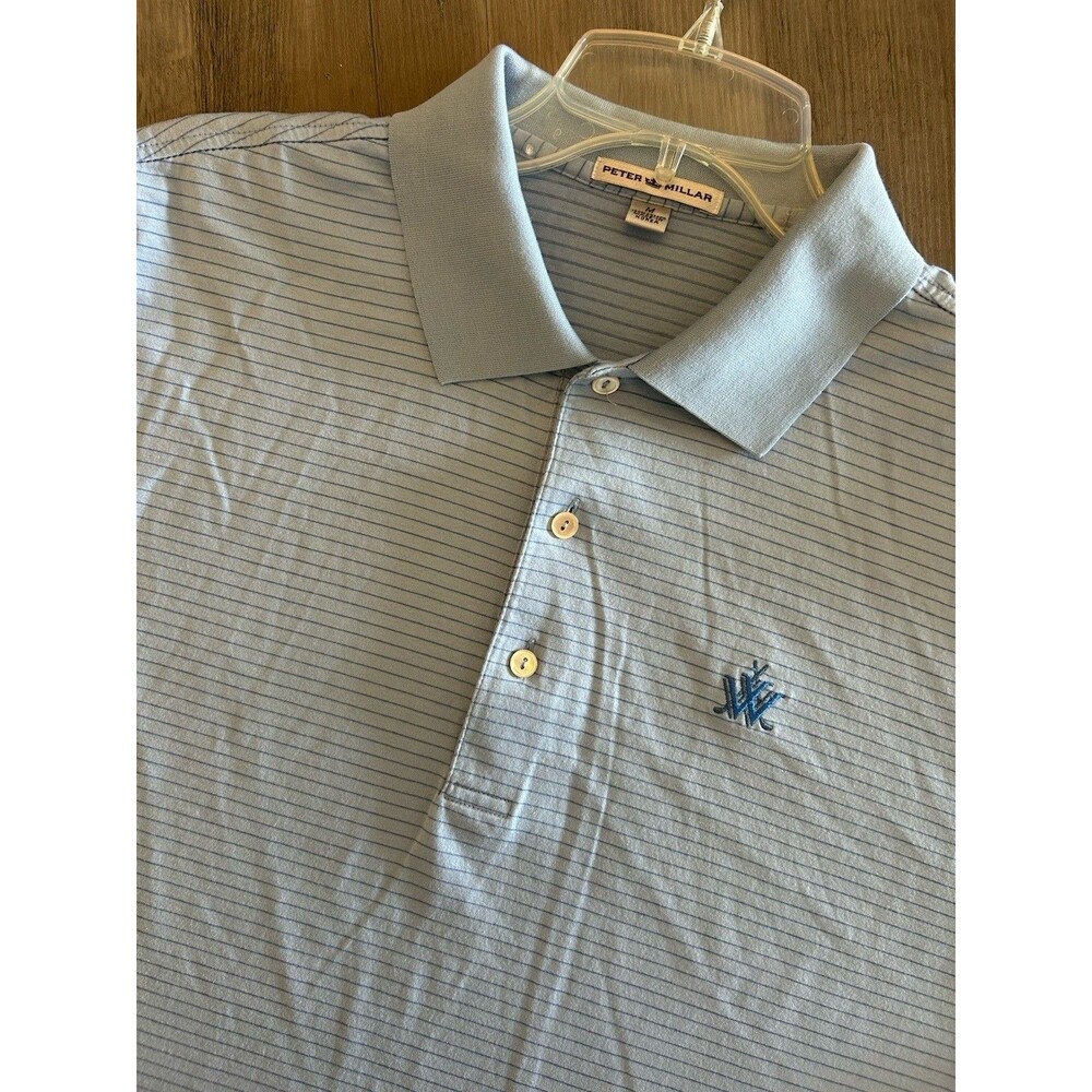 Peter Millar Mens Size M Golf Polo Shirt Blue Stripes Cotton